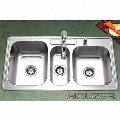 Houzer Pgt-4322-1 Premiere Ogurmer Topmount Stainless Steel Triple Bowl Sink