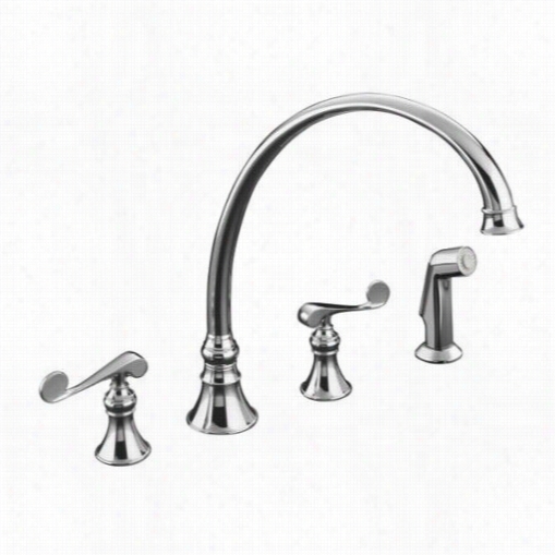 Kohler K-166111-4 Revival 12"" Kitchen Sink Faucet Wit H Scroll Lever Handles And Sidespray