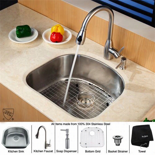 Kraus Bu10-kpf2130-sd20 23" ;" Undermount Single Bowl Stainless Steel Kitchen Sink Wth Kitcen Faucet And Soap Dispenser