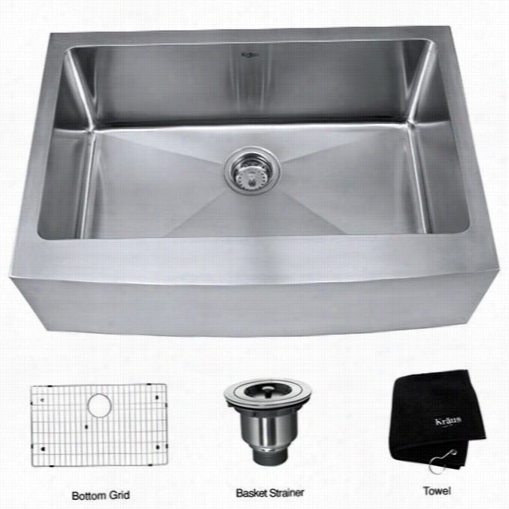 Kraus Khf200-30 30"" Far Mhouse Single Bol 16 Gauge Stainless Steel Kitchen Sink