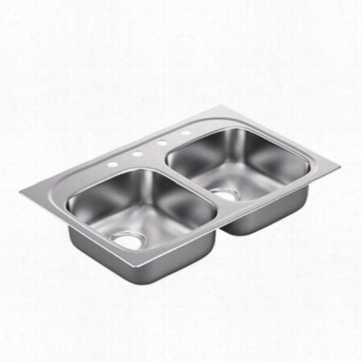 Moen G222174b 2200 Series 33""l X 22"&qout;w X 6-1/2&q Uot;;"dd 4 Holes Rop In Doub Le Basin Kitchen Sink With Rear Drain