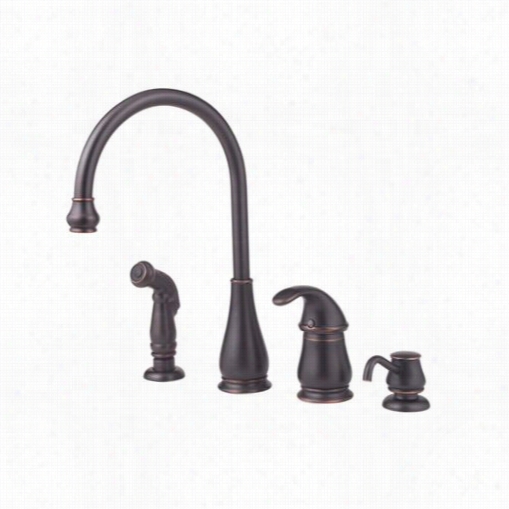 Pfister Gt26-4dyy Treviso 4 Hole Kitchen Faucet In Tu Scan Bronzee With Spray And Soap Disspenser