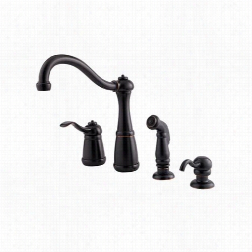 Pfister Gt26-4nyy Marielle 4 Hole Kitchen Faucet In Tuscan Bronze With Spray And Soap Dispenser