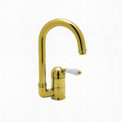 Rohl A3606-6.5lmwsib-2 Country Single Hole ""c"" Spout Bar Faucet In Inca Rass With Handspray And Metal Lever Handle