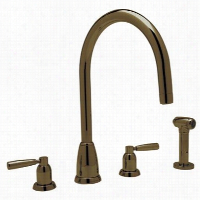 Rohl U.4891ls-eb-2  Contmeporary 4 H Ole &quog;"c"" Spout Kitchen Faucet With Side Spraay In English Bronze