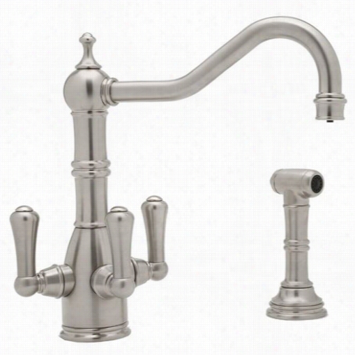 Rohl U.kit1575ls Traditional Triflow Three Lever Hande Kitchen Faucet With Sidespray And Filter