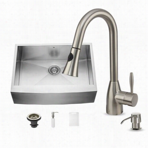 Vigo Vg150006 Farmhouse Kitchen Sink, Faucet And Dispenser In Stainless Steel  Required 30"" Cabineet Space