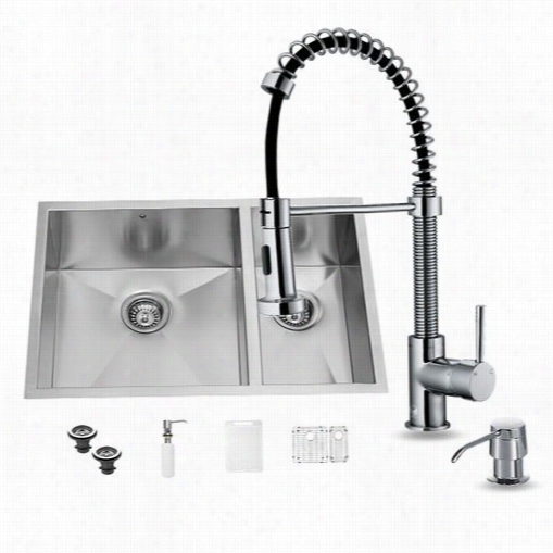 Vigo Vg15052 Undermount Stainless Armor Kitchen Sink With Faucet, Two Grids, Two Straine Rs And Dispenser