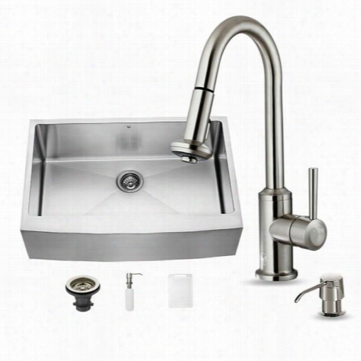 Vigo Vg15095 Farmhouse Stainless Steel Kitcheen Sink With Faucet, Grdi, Strainer And Dispenser