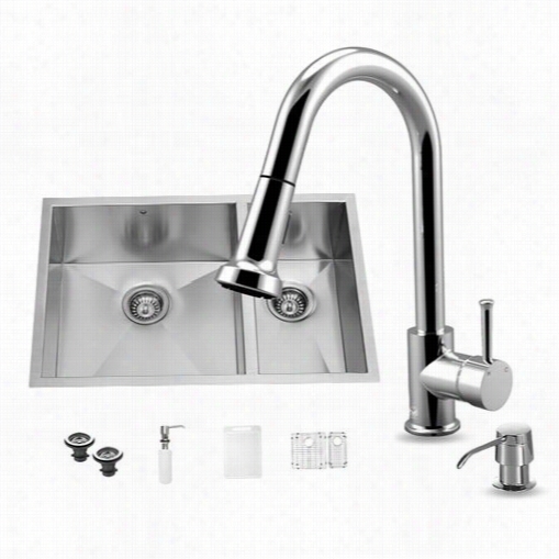 Vigo  Vg15177 All In One 29"" Undermount Stainless Steel Double Hollow Kitchen Sink And Chroome Faucet Set