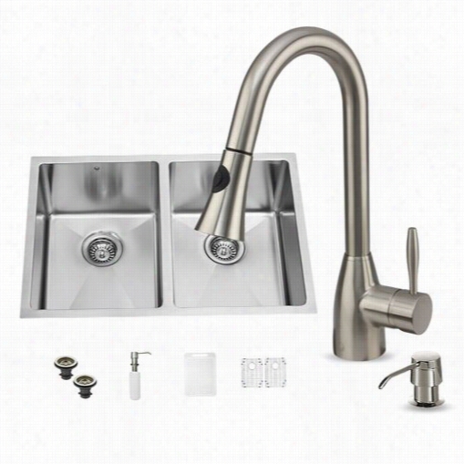 V Go Vg15191 All In United 29"" Undermount Stainless Steel Double Bowl Kitchen Sink And Faucet Set