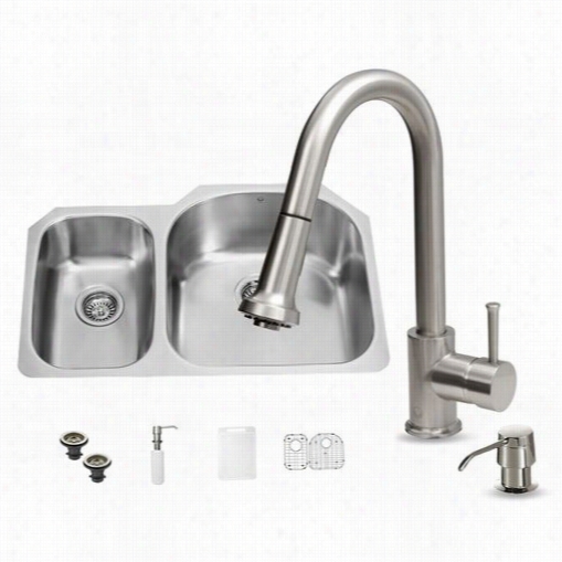 Vigo Vg15307 All In One 31"" Undermount Stainless Stee L Kitchenn Sink And Faucet Set