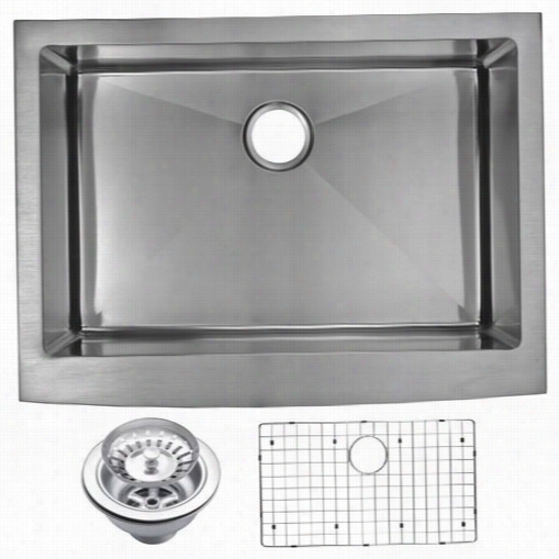 Water Creation Ssssg-as-3022b 30"" X 22"" 15 Mm Corner Radius Single Bowl Stainless Steel Hand Made Apron Front Kitchen Sink With Drain, Strainer, And Bottom Gri