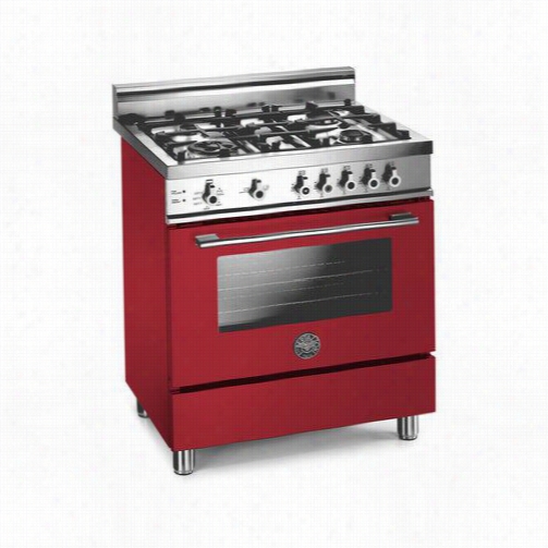 Bertazzoni Pro304garo Pro 30"" Gas Range In Rosso Red With 4 Brass Burners