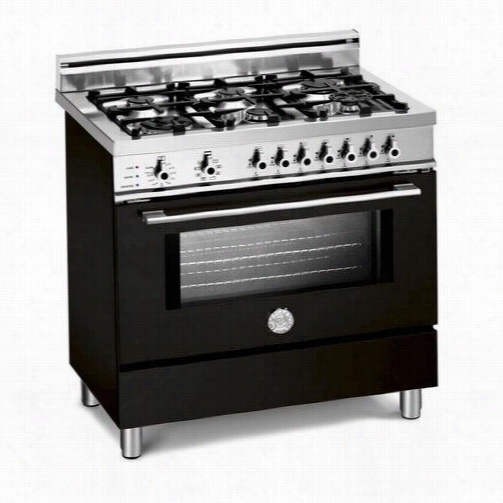 Bertazzoni Pro366dfsne Pro 36"" Dual Fuel Self Clean Range In Nero Black With 6 Brass Burners