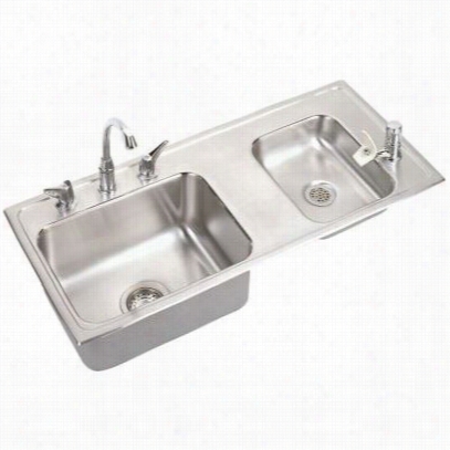 Elkay Drkad3q71765rc 18 Gauge Stainless Steel 3-71/4"" X 17"" X 6-1/2"" Double Bowl Otp Mount Sink Kit With Right Small Bowl