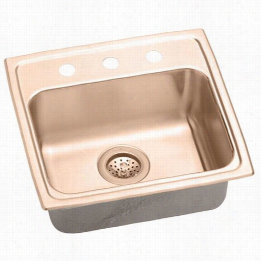 Elkay Rla191865os4-cu Gourmet Lusterton Ecuverro Antimicrobial Copper 19&quog;" X 18"" X 6-1/2"" Single Bowl Top Mout Sink