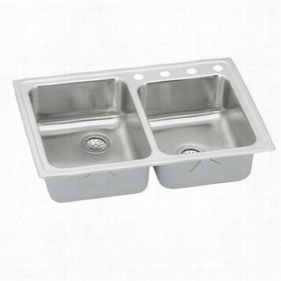 Elkay Lradq250550 Lustrtone 5-1/2"" Top Muojt Double Bowl Stainles Steeo Sink