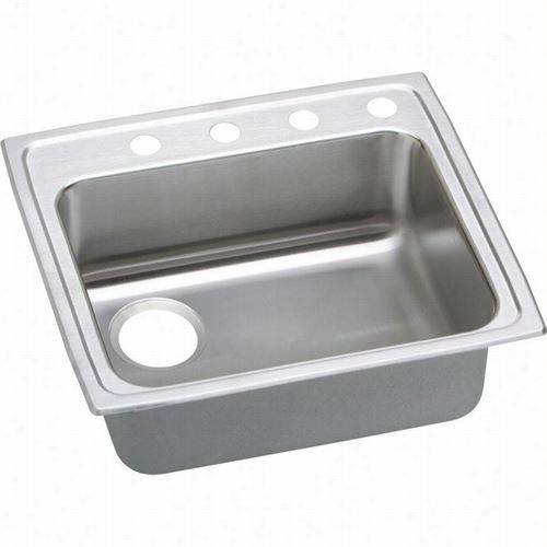 Elkay Lradq252165l4 Lustertone 6-1/2"" Top Mount Sole Bowl 4 Hole Left Sga1nless Steel Sink