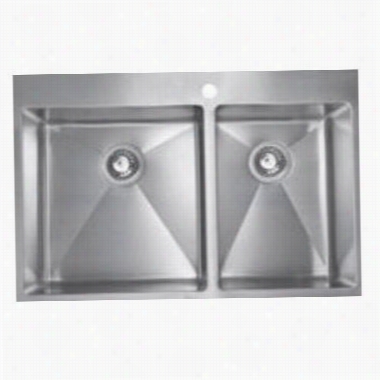 Flluid Fs-tdr2922-(1-1-2) Thin Line Top Mount Double Bowl Kitchen Sink  In Stainless Steel With Large Left Bowl