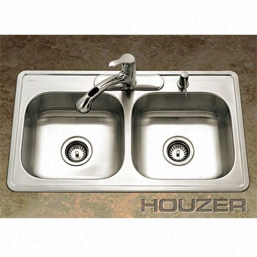 Houzer 3322-8 Glowtone Stainless Steel Topmount 50/05 Doubld Bowl Sink