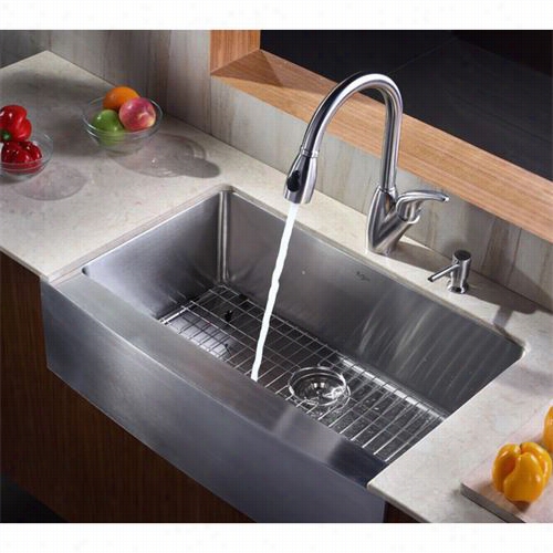 Kra Us Khf200-33-kpf2110-sd20 33"" Farmhouse Single Bowl Stainless Steel Kitchen Sink With Kitchen Faucet And Soap Dispenser