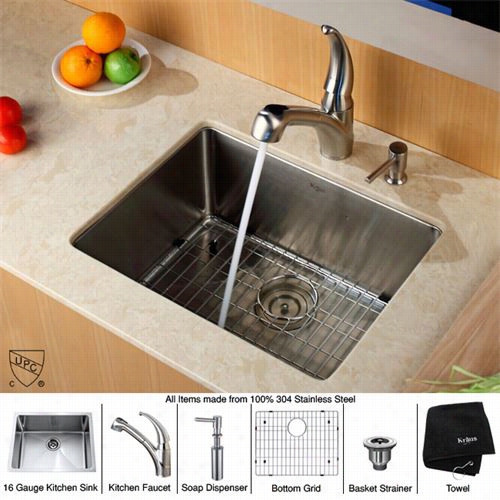 Kraus Khu101-23-kpf2110-sd20 23"" Undermount Single Bowl Stainless Steel Kitchen Sink With Kitchen Faucet And Soap Dispenser