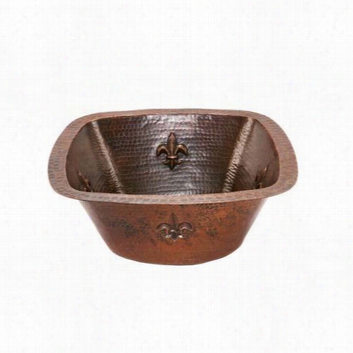 Premier Copper Bs15fdb2 15"" Square Fleur De Lis Copper Bar/prep Sink In Oil Rubbed Ronze Attending 2"" Sewer