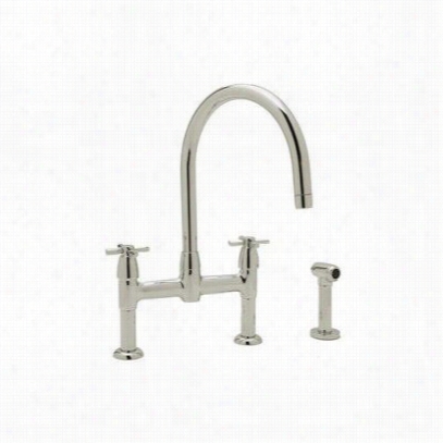 Rohl U.4272x-2 Perrin And Rowe Lead Free Compliant Contemporary Brid9e Kitchen Faucet With Cross Handles And Sudespray