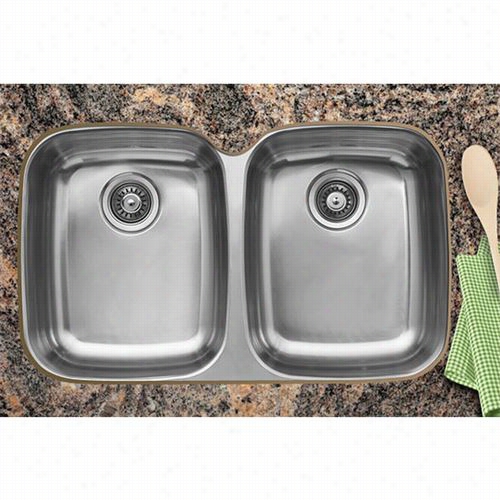 Ukinox D376.50.50.10 32"" X 1"" X 10"" 50/50 Double Basin Stainless Steel Undermount Kitchen Sink