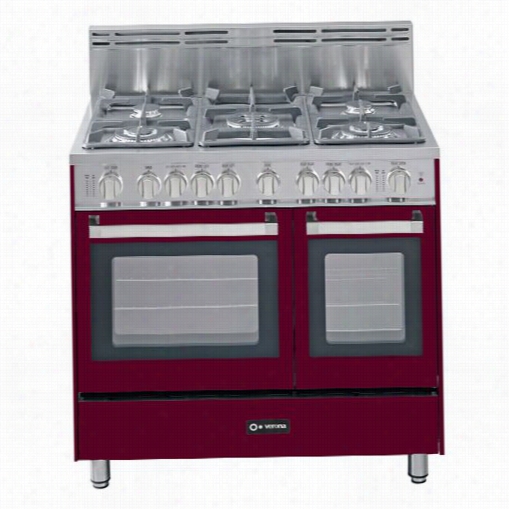 Verona Vefsgg365ndbu 36"" Pro Style Gss Range Wit 5 Sealed Burnersand Double Oven In Burgundy Gloss