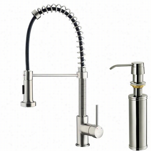 Vigo Vg02001stk2 Pull Out Spray Kitchen Faucet In Stainless Teel With Soap Dispenser