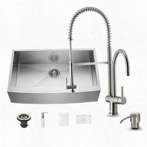 Viyo Vg15141 All In One 36"" Farmhouse Stainless Steel Kitchen Sink And Vg02006st Faucet Set