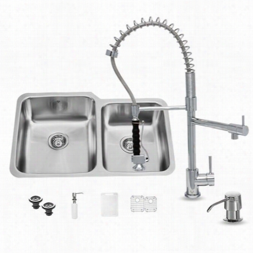 Vigo V15312 All In One 32&uot;" Unfermount Staonlexs Steel Kitchen Sink And Chrome Faucet Set