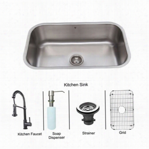 Vigo  Vg1569 30"" Undermount Stainless Steel 18 Gauge Single Bowl Kitchen Sink Andaylesbury Antiqe Rubbed Bronze Pull Down Spray Kitchen Faucet