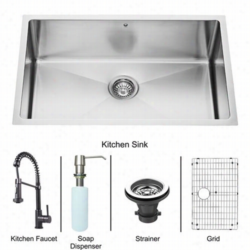 Vigo Vg153 94 30"" Undermount Staiinless Steel 15 Gauge Single Bowl Sink And Edison Matte Black Pull Down Spray Kit Chen Faucet