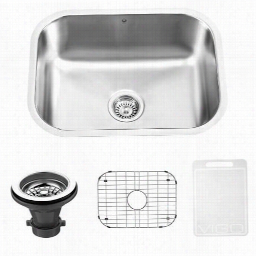 Vigo Vg2318k1 23"" Undermount Spotless Setel Kitchen Sink Wwith Grid And Strainer