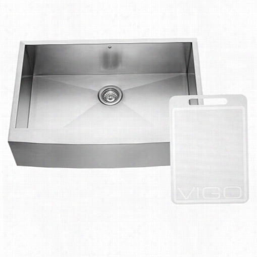 Vigo Vg3320c 32"&qot; Farmhouse 16 Measure  Single Bowl Kitchen Drain In Stainless S Teel