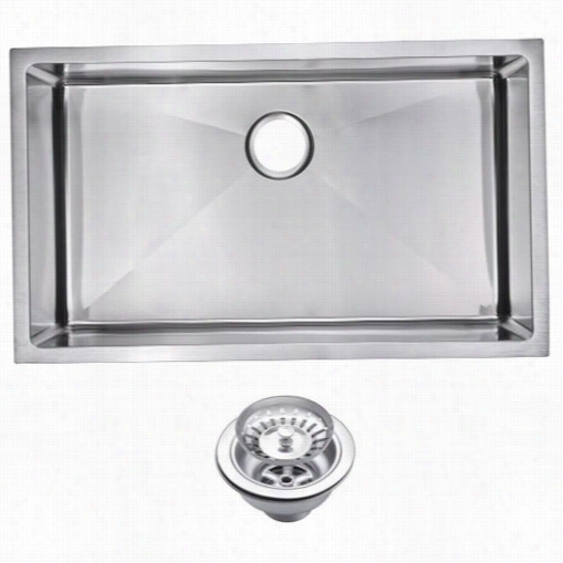 Water Creatiion Sss-us-3219b 32"" X 19"" 15 Mm Corner Radius Single Bowl Stainlless Steel Hand Made Undermount Kitchen Sink With Drain And Stranier