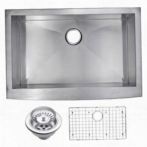 Water Creations Ssg-as-3322a 33"" X 22"" Zero Radius Single Bowl Stainless Steel Hand Made Apron Front Kitc Hen Sink With Draij, Strainer, And Bottom Grid
