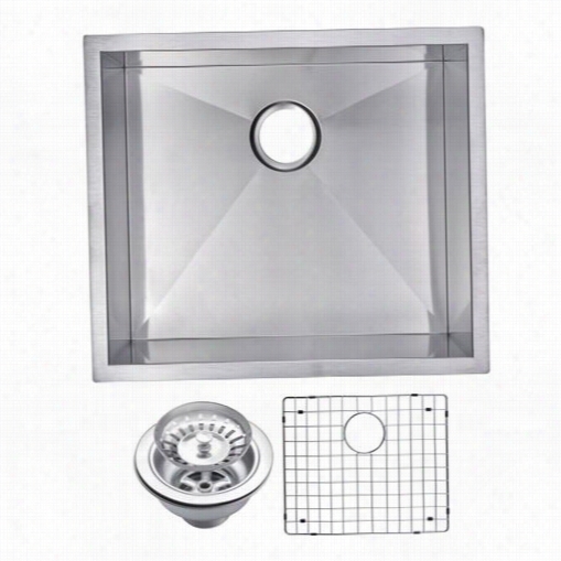 Water Creatikn Sssg-us-2320a 23"" X 20"" Zero Radius Single Bkwl Unsullied Steel Hand Made Undermount Kitchen Sink With Dra In, Strainer, And Bottom Grid