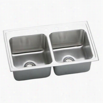 Elkya Dlr3319100 Lustertone 33"" Top Mmount Double B Owl Stainless Stel Sink