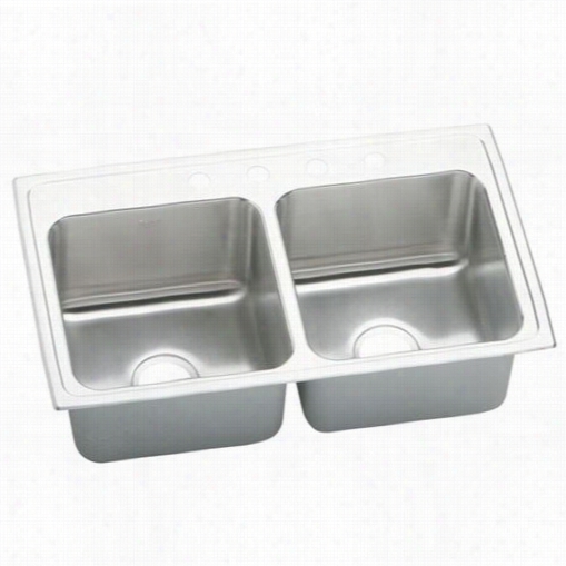 Elkay Dlrq3322104 Lustertone 22"" To Pount Double Bowl 4 Hole Stainlless Steel Sinkk