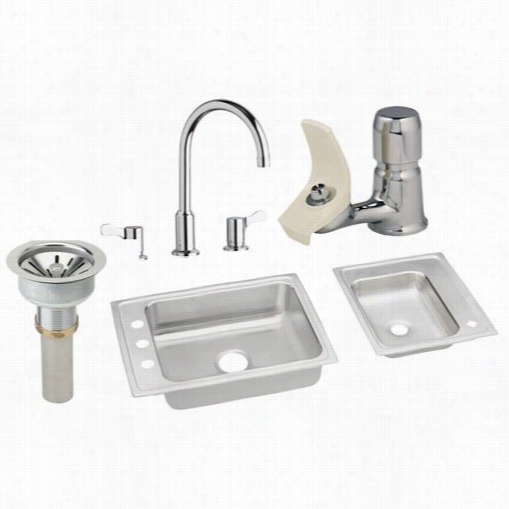 Elkay Drkad2411940rc 18 Gauge Stainless  Steel 41"" X 19-1/2"" X 4"&q Uot;h Left Double Bowl Top Mount Sinkk With Faucet Kit