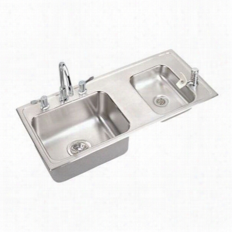 Elkay Drkrq3717rc Lustertone Double Bowl Top Mount Sink And Faucet Kit Inl Ustrous Highlighted Satin With Right Llarge Boowl