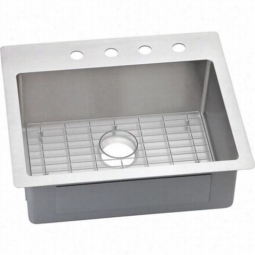 Elkay Ectsr25229bg Crosstown 25"" Single Hollow Drop In Kitchen Sink Kit In Polisheds Atin - Bottkm Grid Included