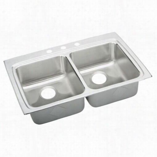 Elka Ylradq3322403 Lstertone  4"" Top Mount Double  Bowl 3 Hole Stainless Harden Sink