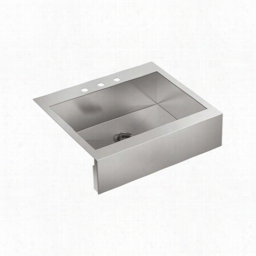 Kohler K-3935-3-na Vault Three Holes Top Mount Alone Bowl Stainless Stee Ls In K With Shortened Apron Face For 30"&quoot; Cabinet