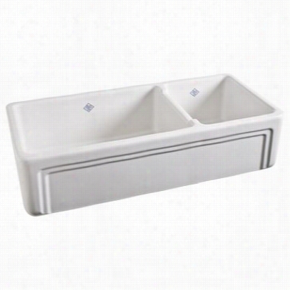 Rohl Rc4018wh Shaws Original Cssement Edge Front 1 1/2 Bowl Fire Clay Apron Kitchen Sink In White