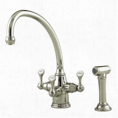 Rohl U.1520ls-stn~2 Traditional Etruscan Three Lever Handle Kitchen Faucet In Sain Nicke With ""broken Neck"" Spout And Sidespray